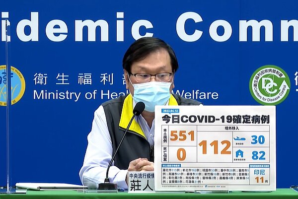 本土12日確診數再創新高,來到單日551例。圖/截自疾管署直播