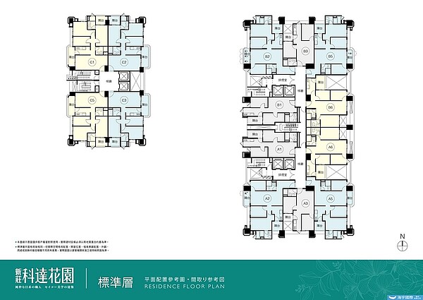 3棟大樓共163戶住家、1樓有一間店面，A、B棟各5戶就配兩支獨立電梯，C棟一層4戶也搭載兩支電梯，1樓並有公幼設施。圖／科達建築提供
