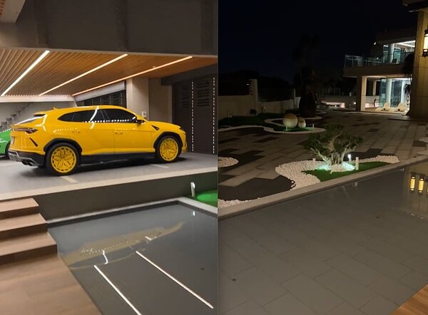 車庫及戶外空間。圖/截自《賽車教父-廖老大》臉書直播