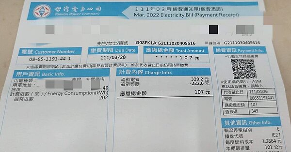 租屋族曬出107元的電費單,眾人驚呼連連。圖/截自臉書社團「爆廢公社」