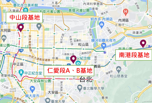 財政部國產署辦公廳舍原址改建案三處基地位置圖。圖/國產署提供