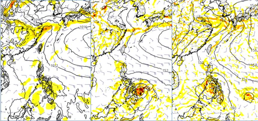 歐、美、加等國模式模擬27日20時850百帕天氣圖皆顯示,在菲律賓東方海面至南海一帶有熱帶擾動發展的跡象。由於理論限制,模式模擬隨著時間,誤差累積,一周後不同模式所模擬的位置、強度,存在明顯差異,需持續觀察。圖擷自tropical tidbits。圖/取自「三立準氣象.老大洩天機」專欄