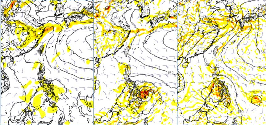 歐、美、加等國模式模擬27日20時850百帕天氣圖皆顯示，在菲律賓東方海面至南海一帶有熱帶擾動發展的跡象。由於理論限制，模式模擬隨著時間，誤差累積，一周後不同模式所模擬的位置、強度，存在明顯差異，需持續觀察。圖擷自tropical tidbits。圖／取自「三立準氣象．老大洩天機」專欄