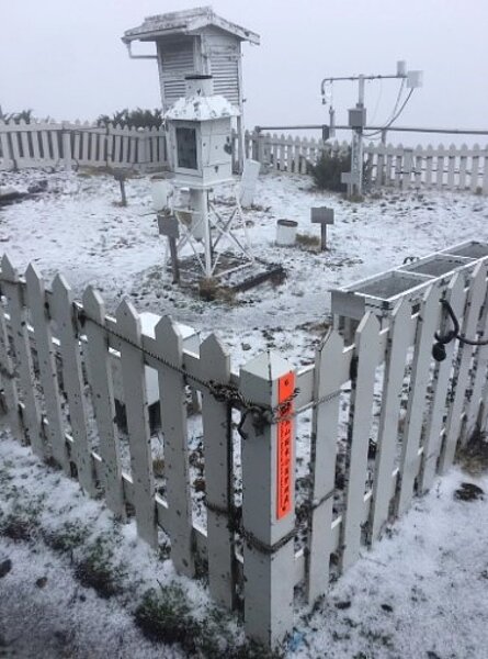 中央氣象局說，上午8時43分至9時20分，玉山下冰雹雷雨。圖／氣象局提供