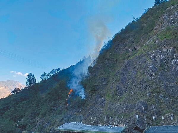 去年底中橫便道疑施工用火不慎,導致火星跳燃引起森林火災。(東勢林管處提供)