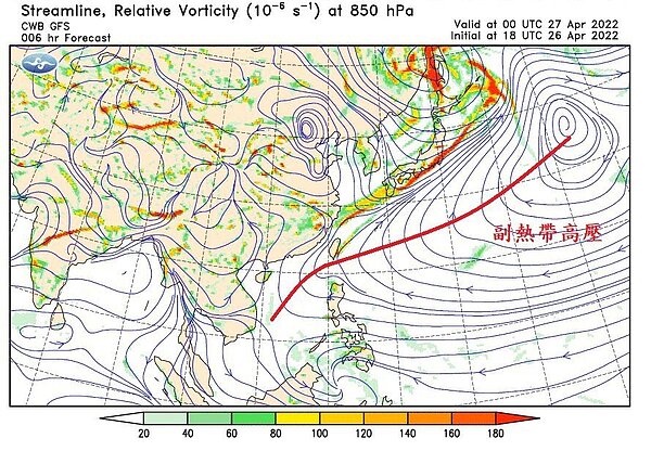 副高軸線延伸入南海。圖／取自鄭明典臉書