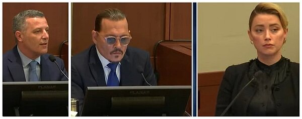 澳洲豪宅管理人班金恩(圖左)出庭當最新證人,在法庭上還原撿到強尼戴普斷指的事件過程。圖/截自美國法院直播畫面