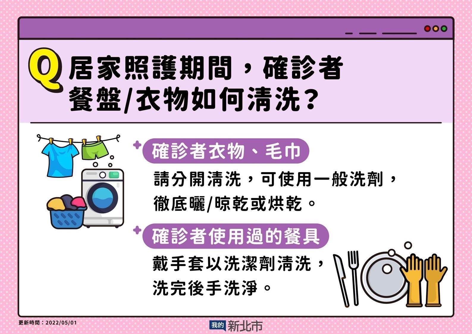 居家照護期間,餐盤/衣物如何清洗?圖/新北市府提供