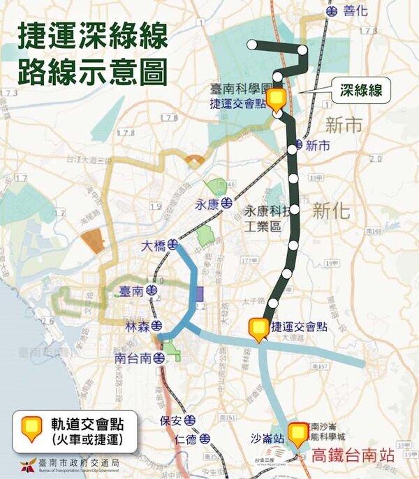 台南捷運深綠線路線示意圖。圖／台南市交通局提供