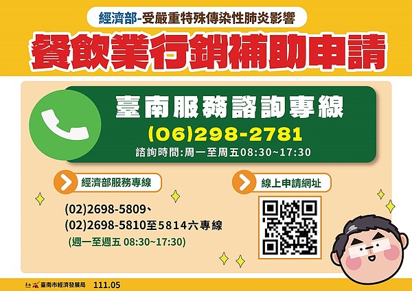 台南市推餐飲業輔導專線,即起至6月15日協助申請補助。圖/台南市政府提供