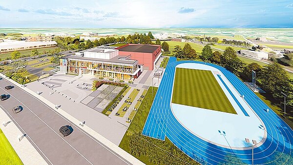 彰化縣政府計畫斥資3.5億元，在和美鎮打造「彰化縣立和美全民運動館」的模擬圖。圖／彰化縣政府提供