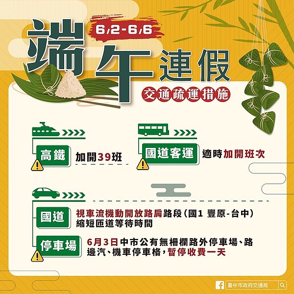 端午連續假期將至,中市祭交通疏導措施。圖/台中市府提供