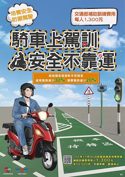 北市補助機車駕訓訓練費1300元。圖/交通部公路總局提供