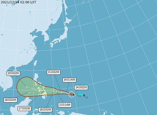 雷伊颱風清晨2時位置。圖/中央氣象局