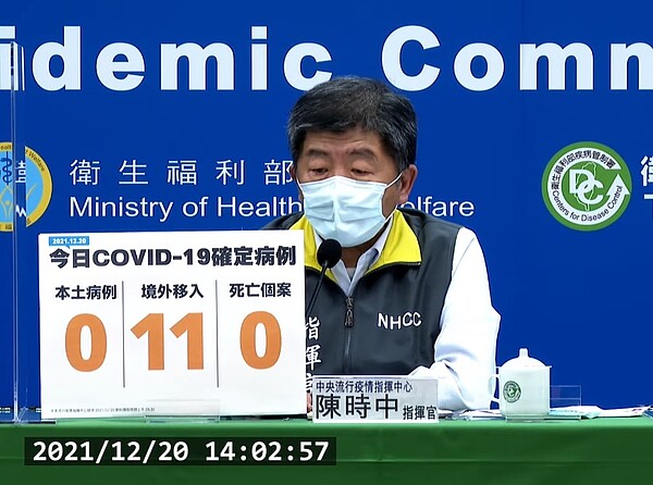 國內於12月20日新增11例境外移入確定病例。圖／截自疾管署直播