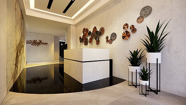 「詠大賞」公設比僅31.9%,簡單實用,此為一樓門廳。圖/大賞建設提供