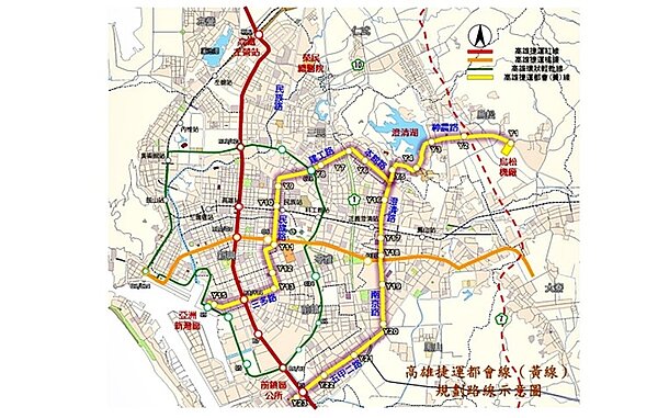 高捷黃線採用全自動無人駕駛的中運量捷運系統,預計2028年底通車,路線連接亞洲新灣區、澄清湖地區,以及鳥松、三民、鳳山、苓雅、新興、前鎮區等人口密集的重要旅次據點。圖/國發會