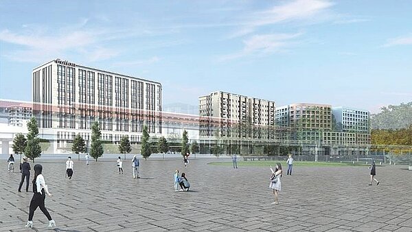 南側A區擬興建1棟地上10層、地下4層大樓,共規劃6個單元,1~4樓為商場,5樓為宴會廳,五樓以上是飯店客房共200間。北側B區興建3棟,地上11層、地下4層,主要是住宅大樓規劃、青年旅館。圖/國家住都中心