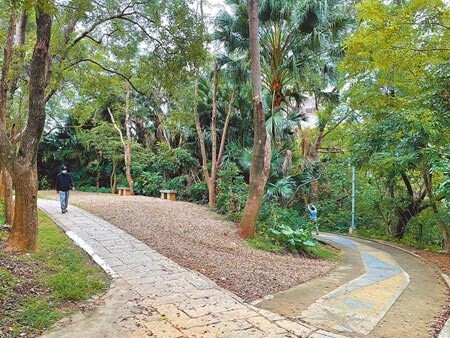 新北市中和區公所依據自強公園的地形、坡度，規畫樂齡、親子、勇腳等3環步道，民眾可依自己的體能，體驗不同的登山行程。（葉書宏攝）