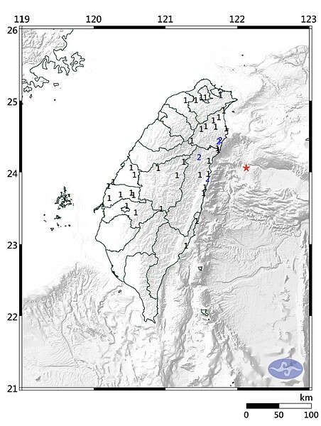 今晨發生芮氏規模5.1地震，東部明顯有感，宜蘭、花蓮最大震度2級。圖／氣象局提供