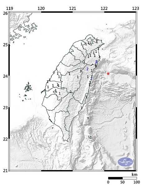 今晨發生芮氏規模5.1地震，東部明顯有感，宜蘭、花蓮最大震度2級。圖／氣象局提供