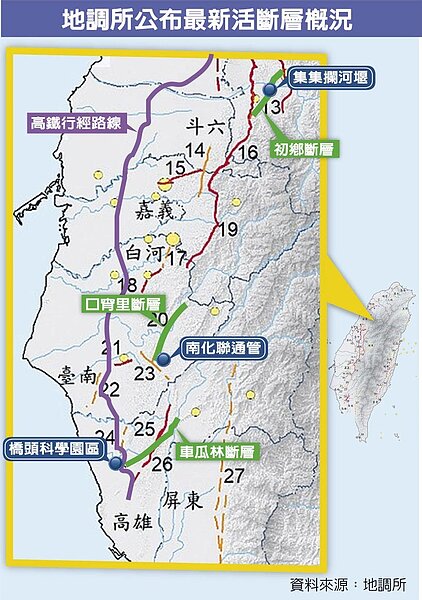 地調所公布最新活斷層概況