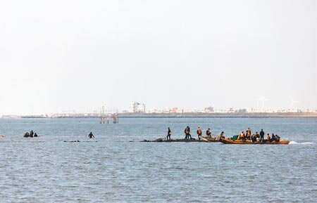 空軍嘉義基地編號6650的F-16V戰機前天失事墜海,軍方持續在水溪靶場附近目標區搜索,目前已發現部分殘骸。(呂妍庭攝)