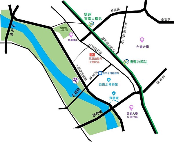 古亭河濱花海交通路線圖。圖／北市府提供