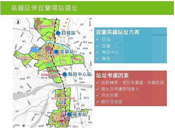 高鐵北延宜蘭站站址確定為縣政中心以南350公尺。圖/宜蘭縣政府提供