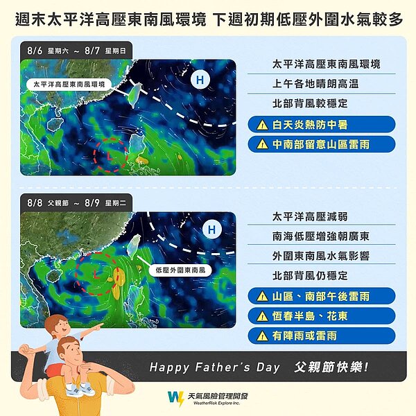周末至下周天氣變化。圖/取自「天氣風險 WeatherRisk」臉書粉專