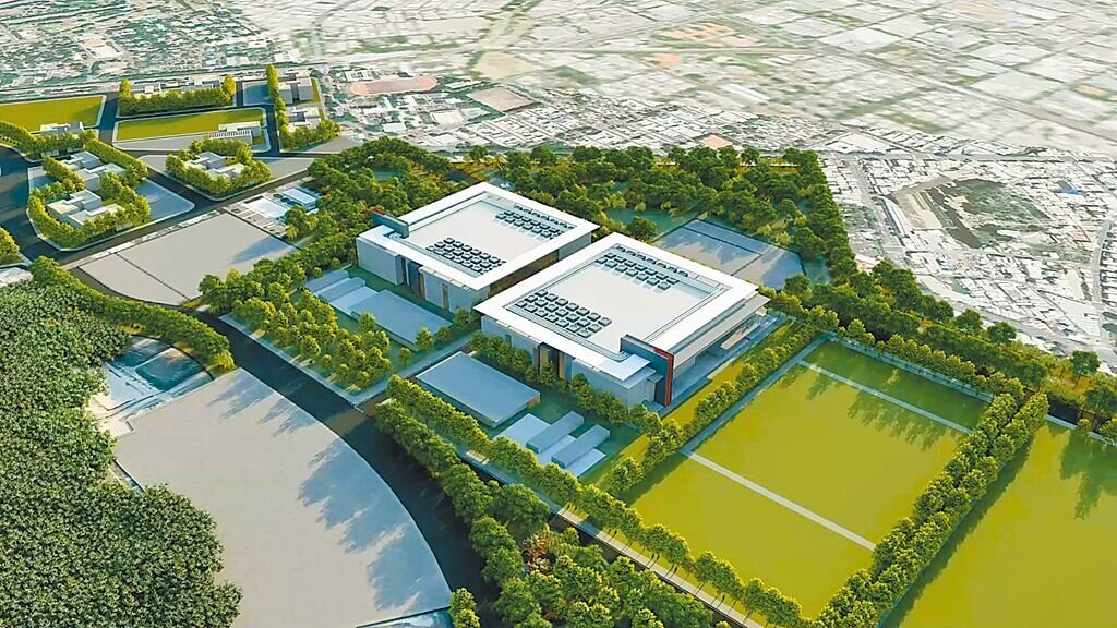 高雄市長陳其邁6日表示,楠梓產業園區7日動土,預計台積電兩座廠每年產值1500億元,圖為楠梓產業園區建廠模擬示意圖。圖/高雄市經發局提供
