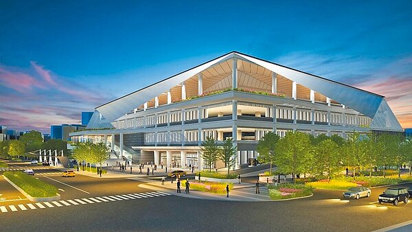 台中市水湳轉運中心歷經多次流標,日前已正式發包,即將動工。圖為水湳轉運中心的夜間模擬圖。(台中市交通局提供/張亦惠台中傳真)