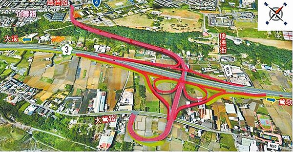 國道3號增設大鶯豐德交流道,將採「雙苜蓿葉型」推動。(桃園市交通局提供/蔡依珍桃園傳真)