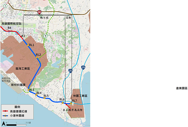 國發會通過高雄捷運小港林園線建設及周邊土地開發計畫，全長11.59公里，設置七座車站，串聯臨海工業區、新材料循環產業園區、以及林園工業區等三大工業區。圖／國發會提供