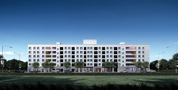 永康區精忠二村台南公宅建物外觀模擬圖。圖/台南市都發局提供