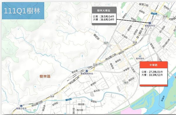 樹林Q1住宅成交均價分布圖。圖／新北市府提供