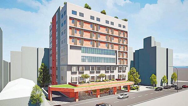 瑞芳醫院目前規畫1到3樓為醫院，4樓為日照中心，5樓到9樓作為住宿式長照機構，B1為停車場，圖為模擬圖。圖／新北市衛生局提供