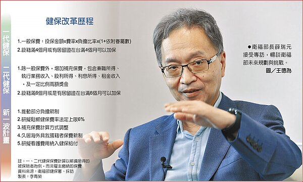 新任衛福部長薛瑞元上任後，首要任務是啟動健保「部分負擔」新制，預計將在年底上路。