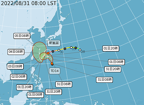 強烈颱風軒嵐諾路徑潛勢預報。圖／中央氣象局提供