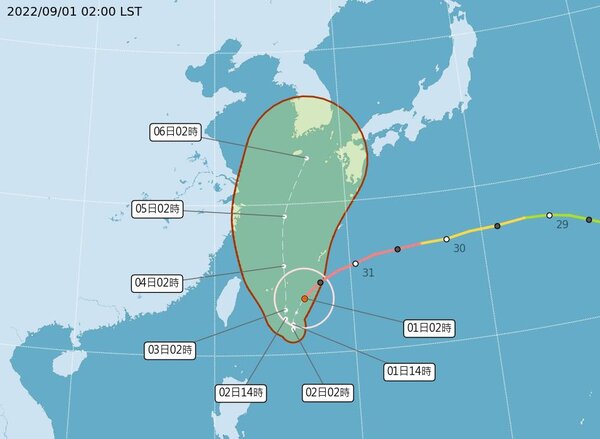 軒嵐諾颱風路徑潛勢預報。圖／取自氣象局網站
