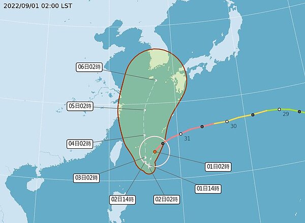 軒嵐諾颱風路徑潛勢預報。圖/取自氣象局網站