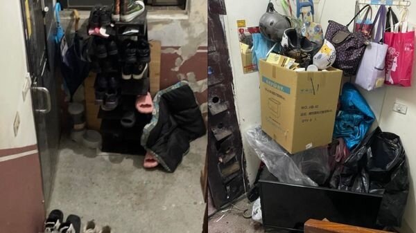 鄰居把一堆雜物放在一樓門口。圖／翻攝自臉書社團「爆怨公社」