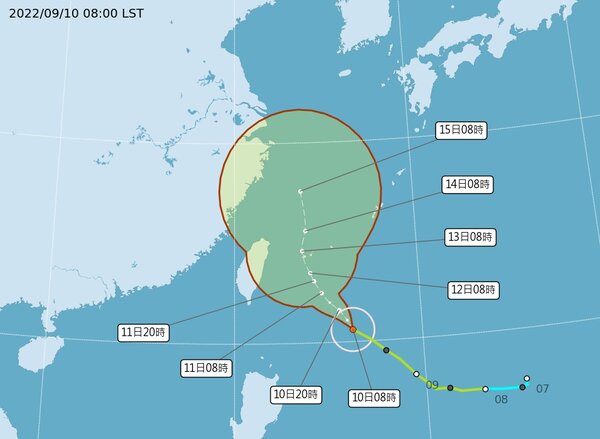 梅花颱風路徑潛勢預報。圖／氣象局提供