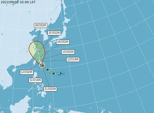 梅花颱風路徑潛勢預報。圖／取自氣象局網站
