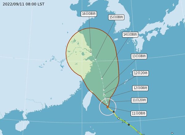 梅花颱風路徑潛勢預報。圖／取自氣象局網站