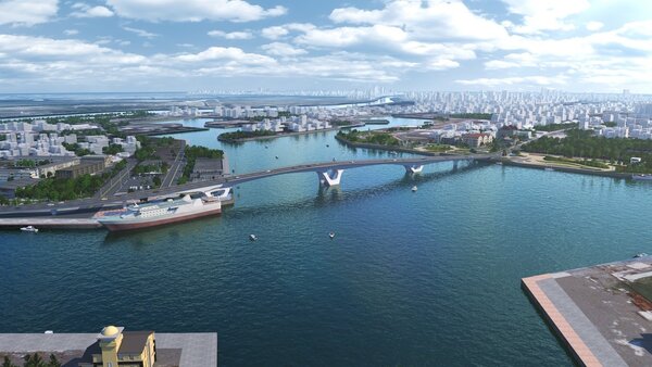 台南市政府將接手安平跨港大橋招標，希望能在年底前動工，此為跨港大橋模擬圖。圖／南市工務局提供