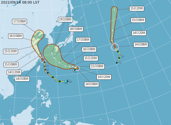 目前太平洋海面上有三颱共舞。圖／取自中央氣象局