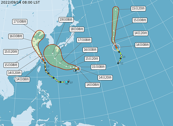 目前太平洋海面上有三颱共舞。圖／取自中央氣象局