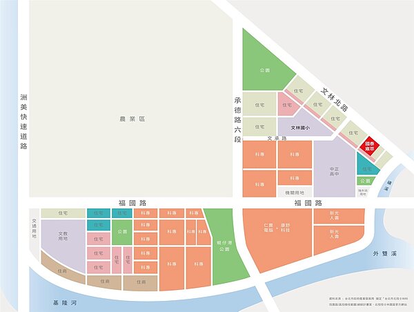 北士科東側為軟橋段,位在文林北路、承德路一帶,住宅區大多位在此處;西側為新洲美段,科技產業專用區多設於福國路、承德路口附近。圖/現場提供