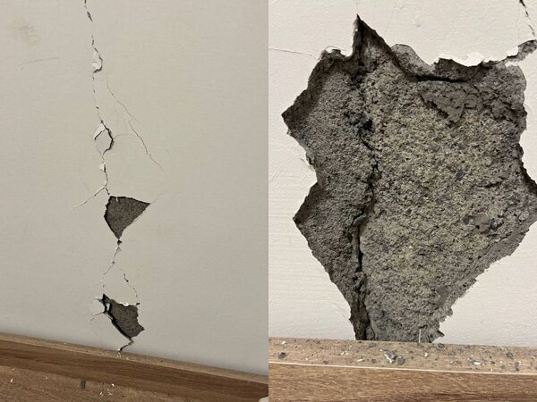 網友拍下牆壁因地震龜裂。圖／擷自Dcard